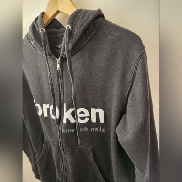 Nine Inch Nails Unisex Broken Midweight Zip-Up Hoodie Sweatshirt Black Small - Picture 3 of 9